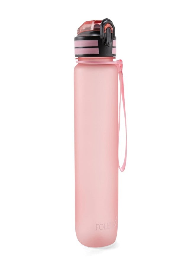 FOLELLO 1L Tritan Water Bottle with Motivational Time Marker | Leakproof Sipper Bottle for Gym, Office, and Travel | Non-Toxic, BPA-Free Water Bottles with Hydration Reminder App | Stylish Pink - Image 1